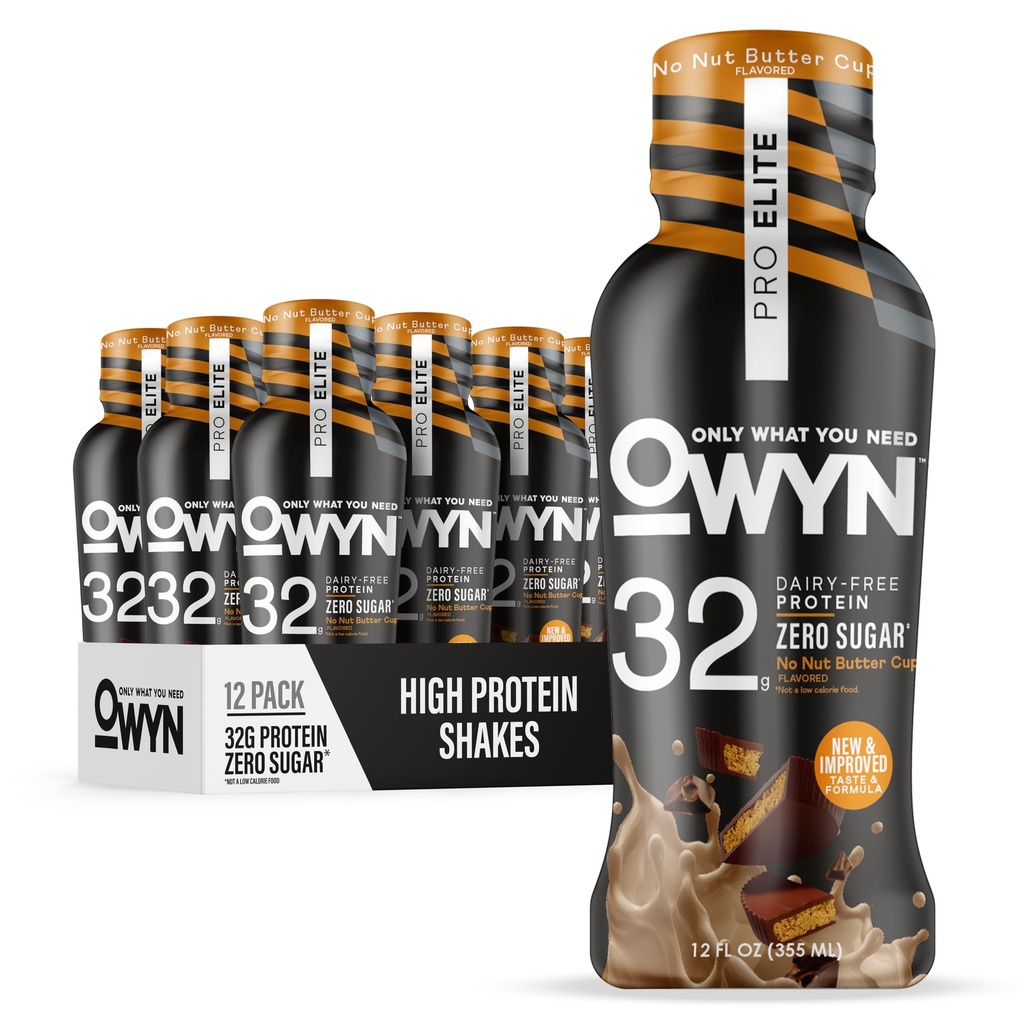 OWYN samo tisto, kar potrebujete Pro Elite Vegan rastlin na osnovi beljakovin Keto Shake, No Nut Butter Cup, Zero Sugar, 32g proteinov, Omega-3, Prebiotiki, Superfoods Greens za vajo in regeneracijo, 0g neto ogljikovih hidratov