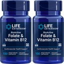 Life Extension BioActive Folat & Vitamin B12, 150 Vegetarijanske kapsule (paket po 2), ne gensko spremenjeni, brez glutena
