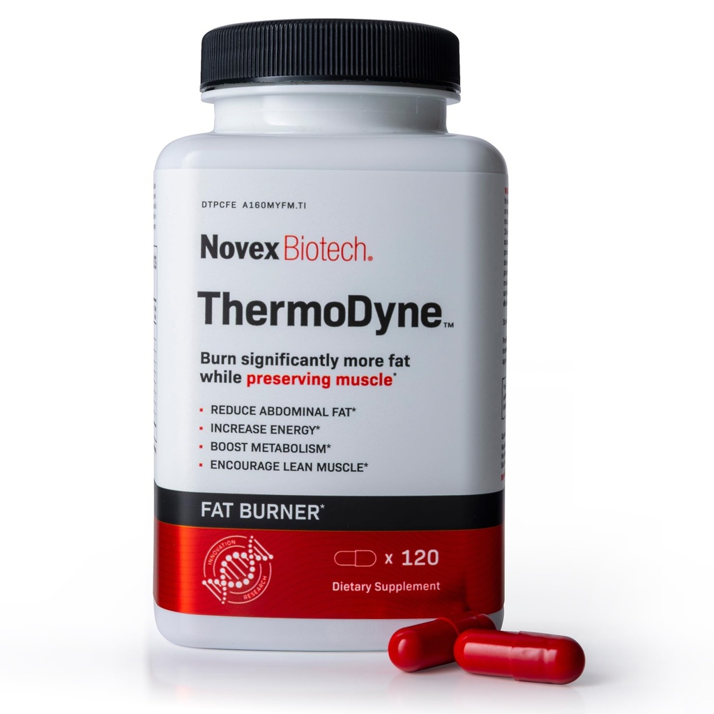Novex Biotech ThermoDyne - termogenski gorilnik maščob za moške – Suppresant apetita – Presnovni ojačevalec za moške - 200mg kofeina - 120 števk