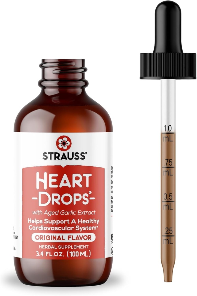 Strauss naravne srčne kapljice – naravna omela in stara česen Extract Heart Health dodatek – Pomaga ohraniti zdravo kardiovaskularni sistem – Vegan & Non-GMO – 100 ml steklenička