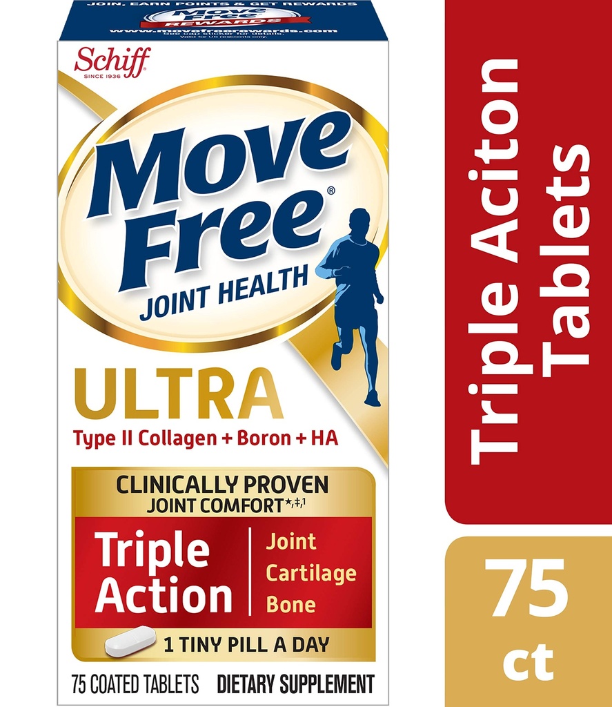Premikanje prostega tipa II kolagen, Boron & HA Ultra Triple Action Tablete, Gibanje brezplačno (75 Število v steklenici) 1 ea (Pack of 3)