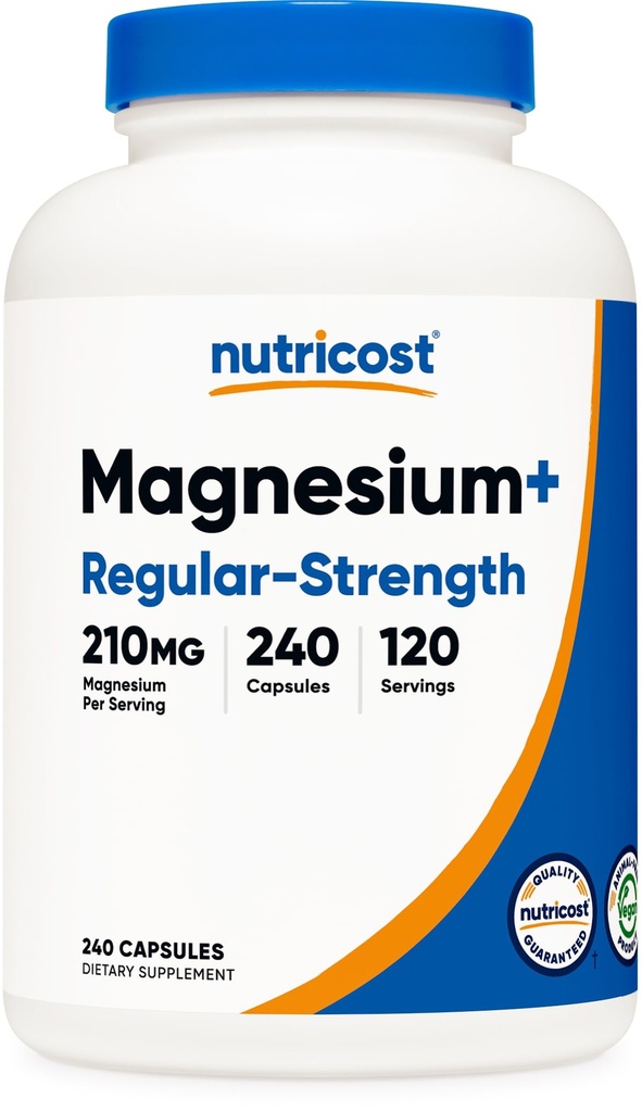 Nutricost Magnezij+ Redna moč (210mg, 240 kapsul) - 120 Servinov, izdelanih z magnezijevim glicinatom in oksidom, ne-GMO, Gluten Free in Vegan prijazno