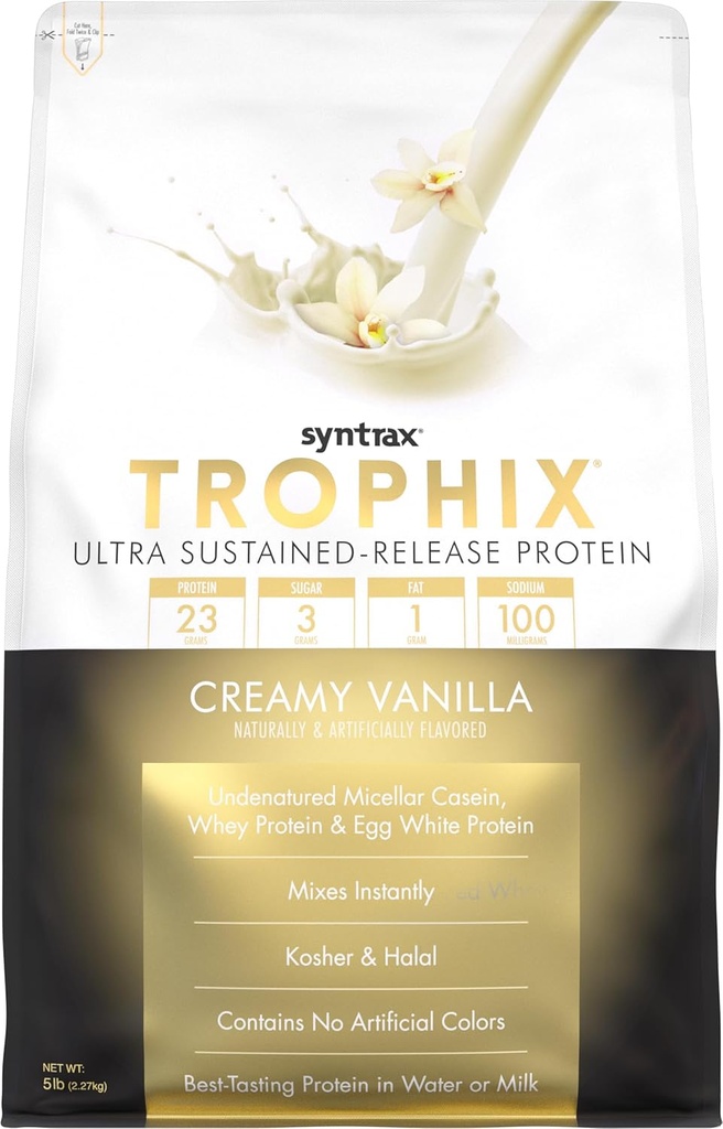 Syntrax Nutrition Trophix, Ultra trajno sproščanje beljakovin v prahu mešanica, kremna vanilja 5 funtov, Real Vanilla Ben Specks