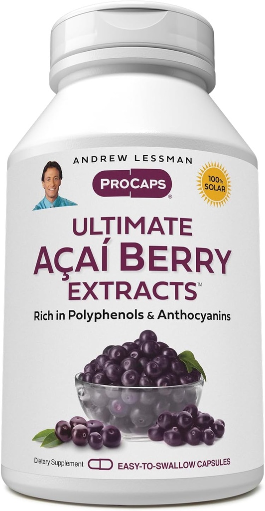 ANDREW LESSMAN Ultimate Açai Berry Extracts 60 kapsul - Zagotavlja standardizirane, protioksidant Rich, koristne Acai Berry komponent. Mešanica visokih stopenj. Zaščitne spojine. Brez dodatkov