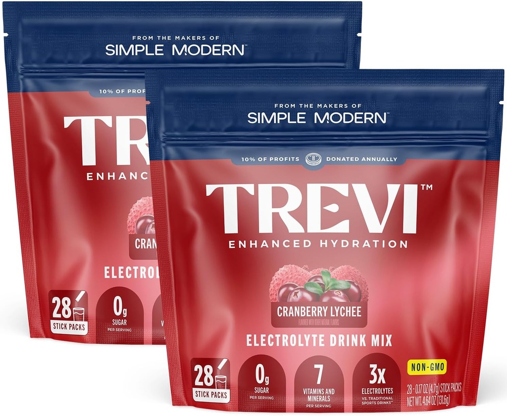 TREVITM brez sladkorja Elektroliti - pijača Mix Hidracija Powder Packets - 56 Count - brusnični Lychee