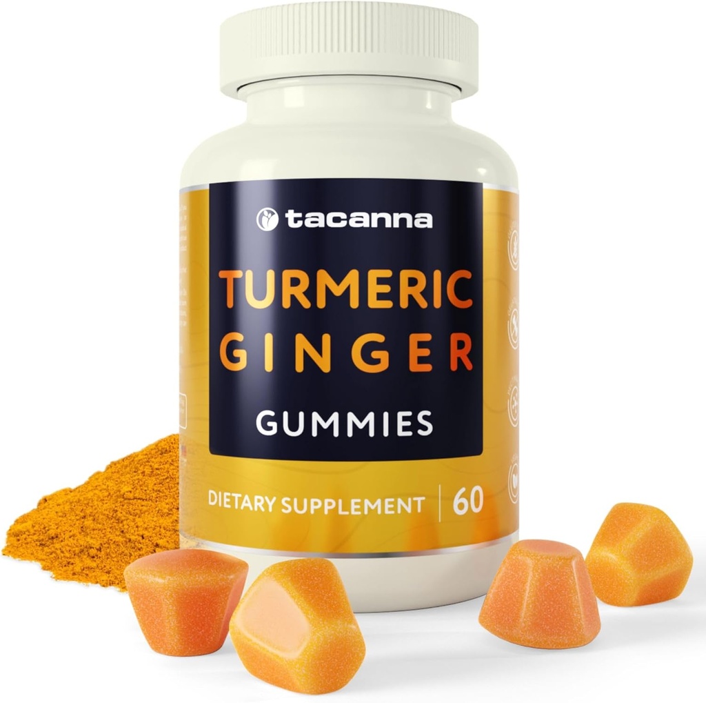 TACANNA Turmeric in Ginger Gummies - 60 Štetje za odrasle in najstnike, Apricot aroma, Imunska podpora, Ne-GMO & Gluten brezplačno dodatek
