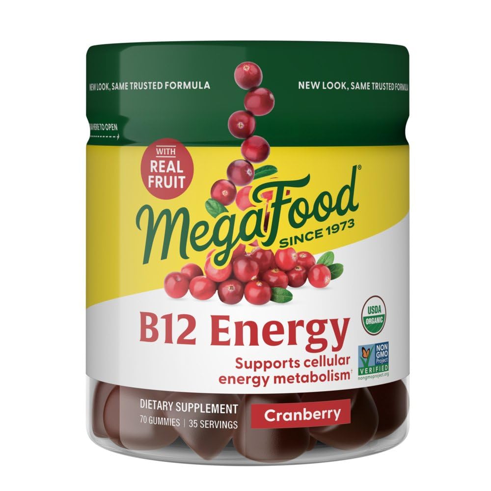 MegaFood Vitamin B12 Energy Gumies - Vegan - Z metil B12 Vitamini za podporo Celularna proizvodnja energije - Cranberry - Dnevni vitamin B12 dodatek - USDA Organic - 70 Gummies, 35 Servinges