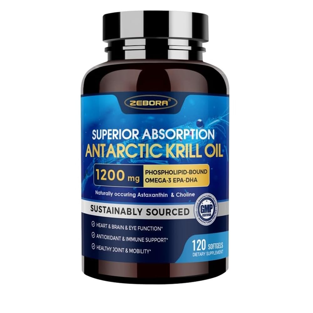 Kril Oil 1200 mg Omega 3 dopolnilo, Krill Oil Omega 3 z visoko absorpcijo EPA, DHA, Astaksantin in fosfolipidi, Podpira srce in skupno zdravje, brez ribjega pookusa - 120 Softgels (60 strežajev)