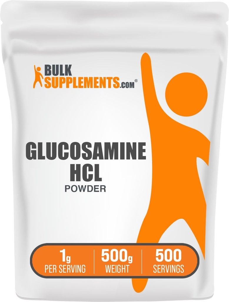 BulkSupplements.com Glukozamin HCl v prahu - Glukozamin dodatek, dodatek za podporo - Gluten Free, 1g na serviranje, 500g (1,1 lbs) (Pack of 1)