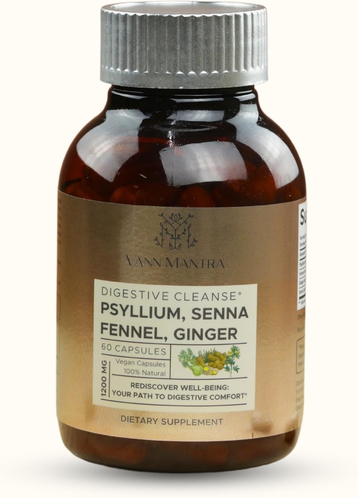 Prebavne čistilne kapsule - 1200mg Psylium, Senna, Fennel, Ingver Extract - 60 Count, Natural Digestive & Health Support, Gentle Bowel Movement Aid - Veganska Formula za uravnoteženo zdravje Gut