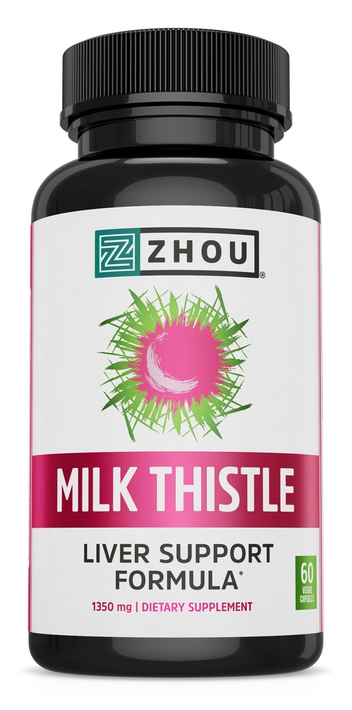 Zhou Milk Thistle - Liver Health Supplement, Silymarin Milk Thistle Extract & Powder for Men & Women, Herbal Cleanse Support, Metabolic Health - 60 Vegetarian Capsules