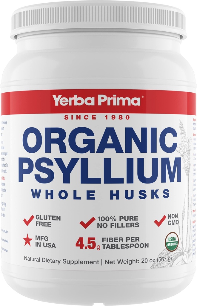 Yerba Prima Organic Psyllium Cele Husks Cleanser Colon - 20 oz - Naravna dnevna prehrana Fiber dodatek 20oz, Cleanser kolonije, Rednost & Detox podporo za čiščenje, Gluten brezplačno, Non GSO, Vegan