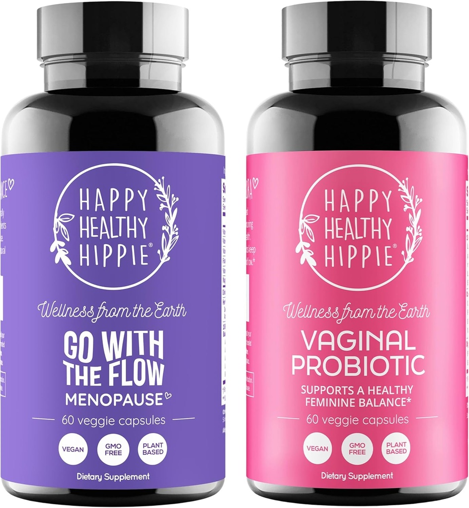 Happy Healthy Hippie Vaginal Probiotics za ženske & Pojdi s podporo Flow Menopause