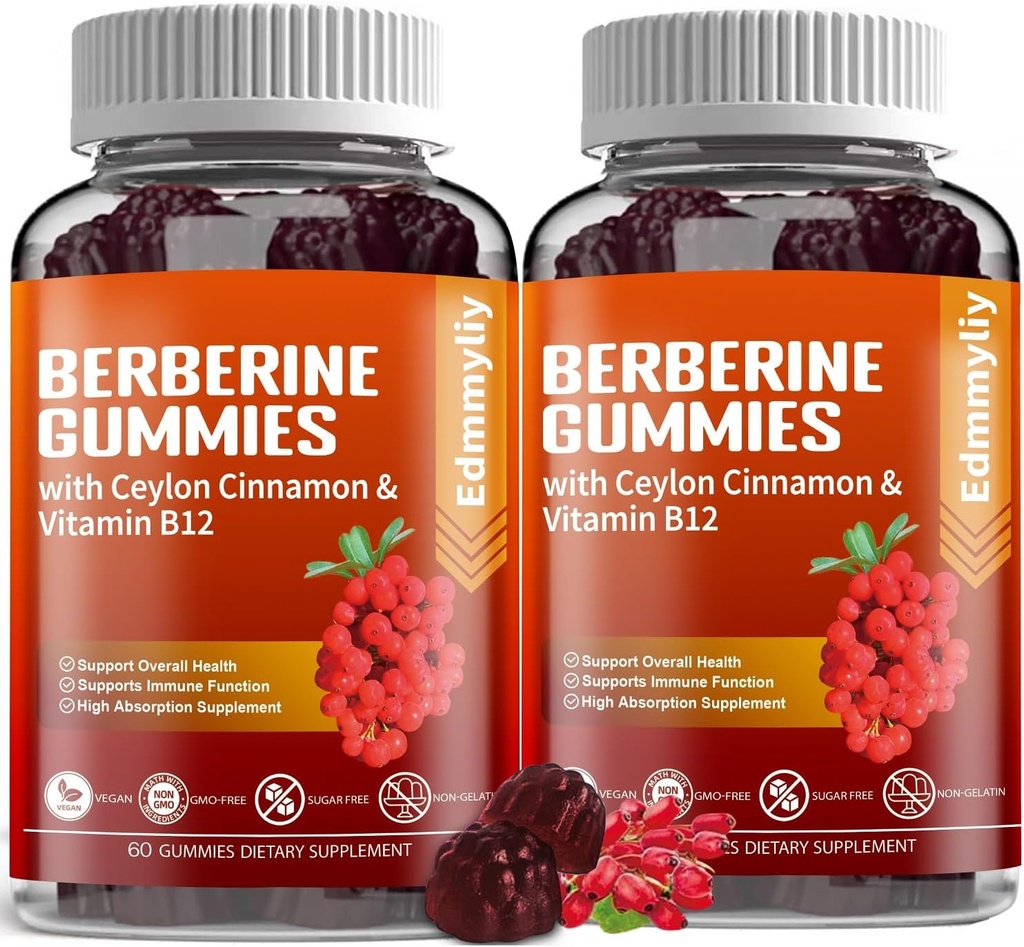 Berberine dodatek s Ceylon Cimet - brez sladkorja organski Berberine 1500mg Gumiji za moške in ženske - Podpora za imunski in metabolizem in energijo