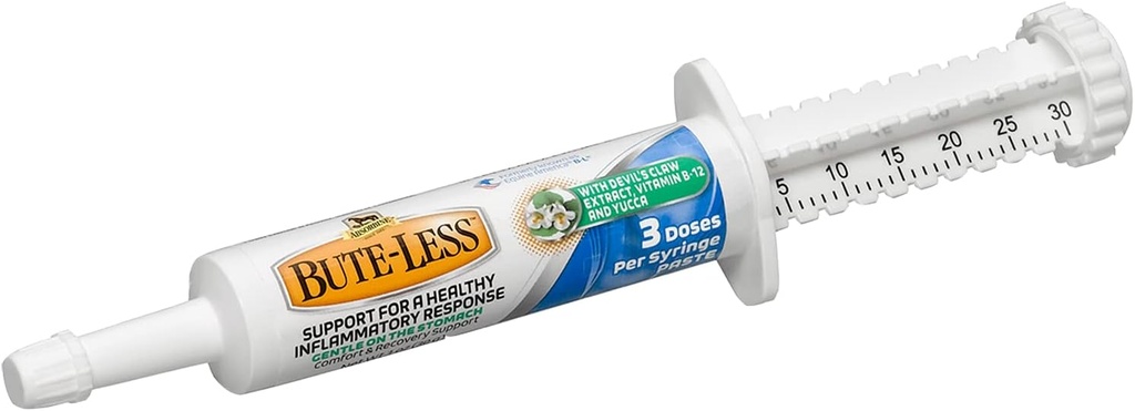 Absorbine Bute-Manj dolgotrajen konj Comfort & recovery dodatek paste, Nežen na želodec, Hudičev krem, vitamin B-12, Yucca, 1oz brizga / 3 odmerki