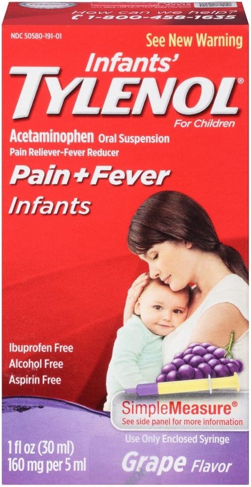 Bolečina otrok Tylenol + zvišana telesna temperatura peroralna suspenzija grozdna aroma - 1 oz, pakiranje po 3