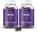 BeLive Iron Gummies - Multivitaminski železov dodatek z vitaminom C, A, B & cink, podpira kisik v krvi, Veganske dodatke za ženske, moške in otroke za rast in razvoj - grozdni okus 2-Pack