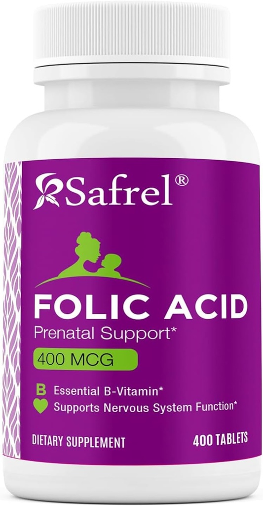 Safrel Folna kislina 400 μg - vitamin B9-400 tablete, Esencialni prenatalni in postnatalni vitamini za razvoj ploda, proizvodnjo rdečih krvnih celic, razvoj celic in nevronov 