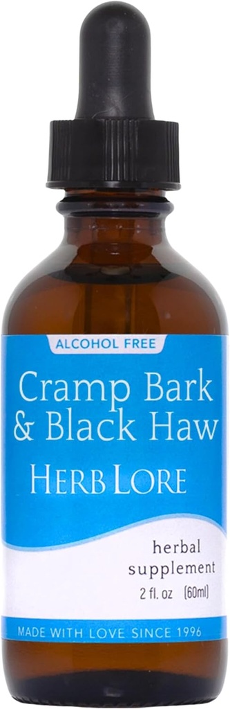 Herb Lore Cramp Bark & Black Haw Tinkture – Alkohol brez tekočine Herbal Menstrual Cramp dodatek kapljice za obdobje Cramps, mišice tension & Uterine podpora (2 fl oz)
