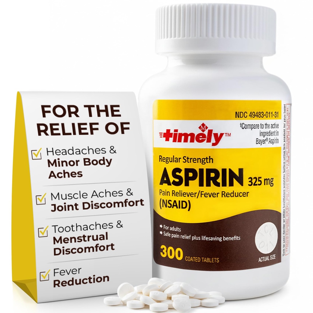 Time-CAP LABS, INC. Pravočasno 300 Število Redna moč Aspirin 325mg za odrasle - V primerjavi z Bayer - Obložena redna moč Aspirin tablete - Bolečina Reliever za manjše bolečine in bolečine - Made v ZDA