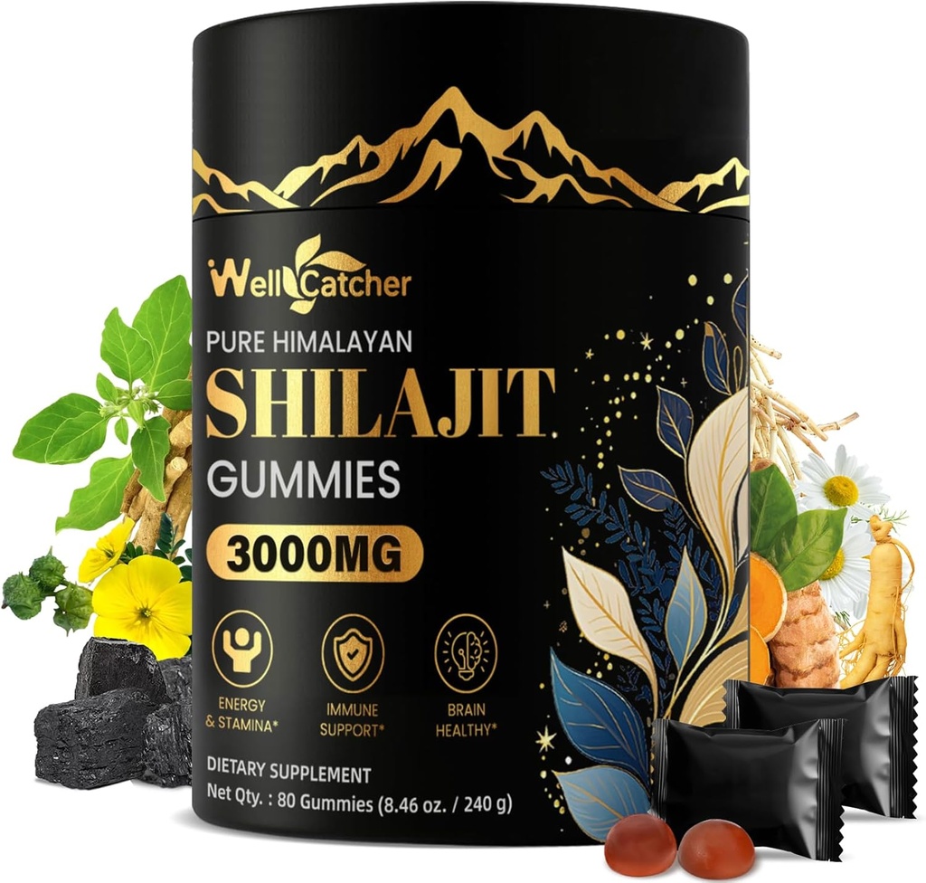 Shilajit Gumiji za moške Ženske: Čisti himalajski organski Shilajit z Ashwagandha 85+ Trace Minerali & Fulvic Acid Individualno zaviti za energijo Brain Immuniteta Podpora Ne sladkor 40 Servinges