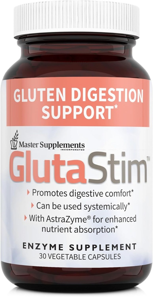Master Supplements GlutaStim - 30 Zelenjavnih kapsul - Gluten Prebavna podpora - Zagotavlja prebavno podporo + Gas & Bloating Relief - Vegan, Gluten Free - 30 Servingov