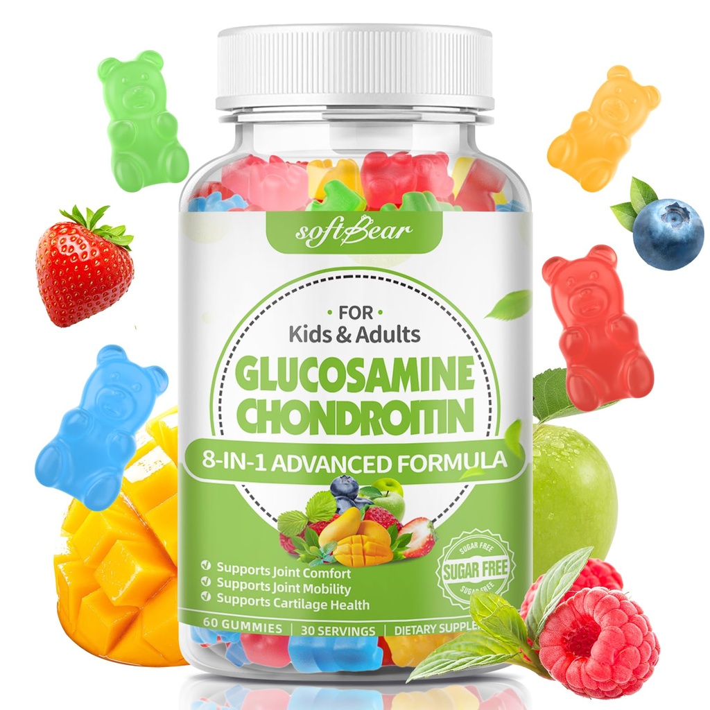 mehki medved Glukozamin Chondroitin Gumies za odrasle, brez sladkorja Chondroitin & Glukozamin Prehranske dopolnila za skupno podporo, mešane sadne arome, 60 Count