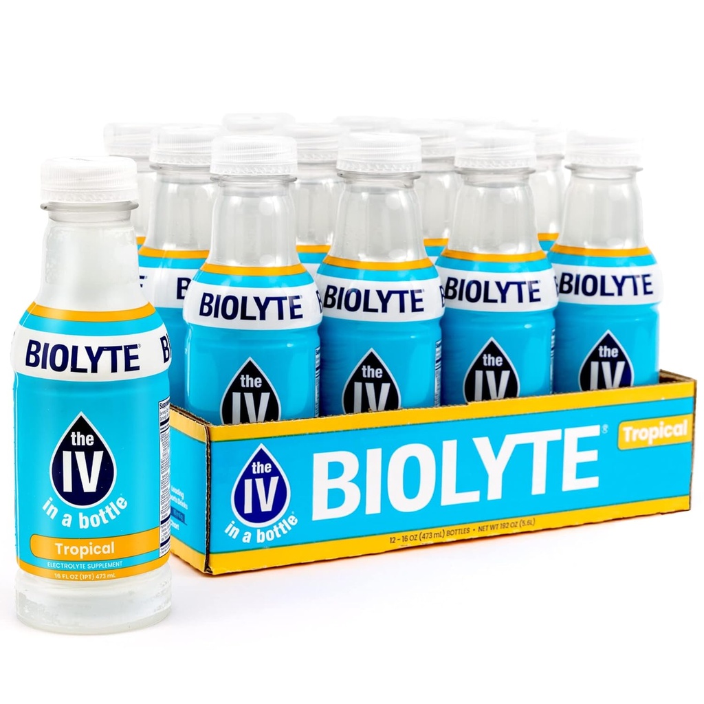 BIOLYTE Elektrolitni napitek - IV v steklenici Elektrolitni napitek za hitro hidracijo - Tropski, 12-pak