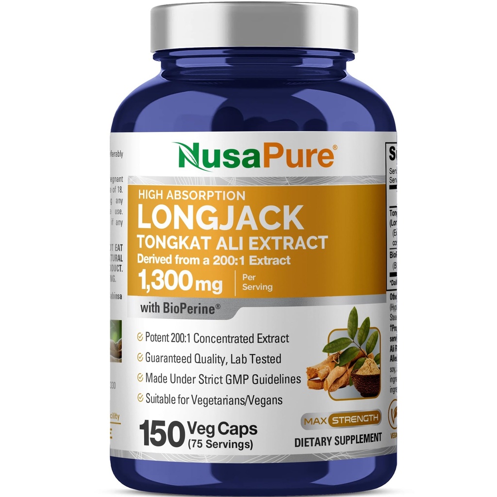NusaPure Longjack Tongkat Ali 260.000mg 150 Veggie Caps (ne-GMO, Gluten Free) Bioperine