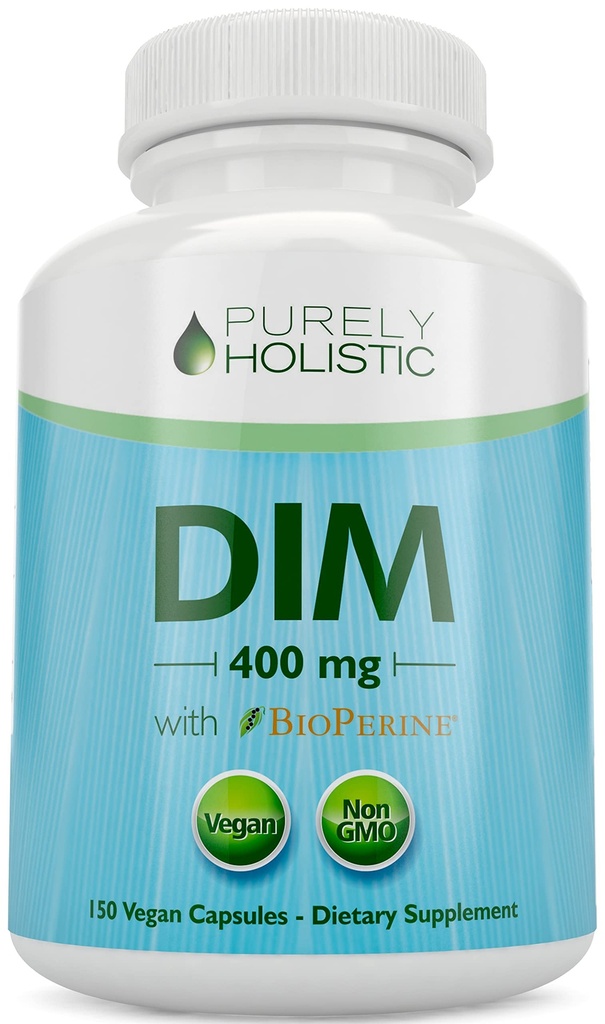 Purely Holistic DIM Supplement 400mg Plus Bioperine - 150 Vegan Capsules - 5 Month Supply - Hormone Balance for Women & Men - High Strength Diindolylmethane