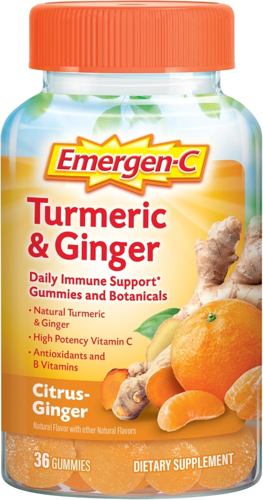 Emergen-C Citrus-Ginger Gummies, Kurkuma in ingver, Imunska podpora naravne arome z visoko jakostjo vitamina C, Nazaj v šolske bistvenosti - 36 grof