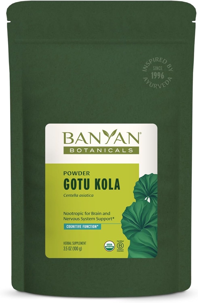 Banyan Botanicals Gotu Kola Powder – Organski Brahmi (Centella Asiatica) – Umirjanje nootropnega zelišča za podporo živčnega sistema in zdravo kožo* – 3.5 oz. – Ne-GMO Trajno vir Vegan