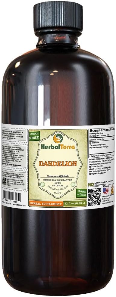 Dandelion (Taraxacum Officinale) Tinktura, Tekoči ekstrakt organskih posušenih korenin (Brand Name: HerbalTerra, Proudly Made in USA) 32 fl.oz (0,95 l)
