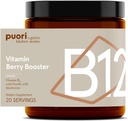 Puori Vegan Vitamin B12 Berry Booster Powder - 20 Serving - B12 z nordijskimi divjimi borovnicami – visoko v aromanidi - za normalno proizvodnjo in presnovo energije - brez mleka, vegetarijanci, brez GSO