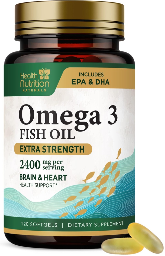 Omega 3 ribje olje 2400 mg - Trojna moč Omega-3 dodatki - Naravni možgani zdravje srca in imunske podpore - Maščobne kisline z EPA & DHA - Wild Caught Prečiščen ribje olje dodatek - 120 Softgels