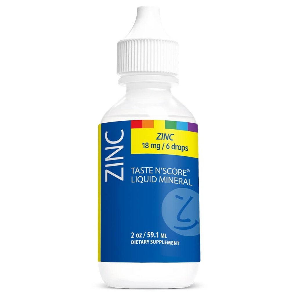 Okus N' Score Cinkov tekoči ionski mineral dodatek; 100% Pure; 18 mg; 118 Serving