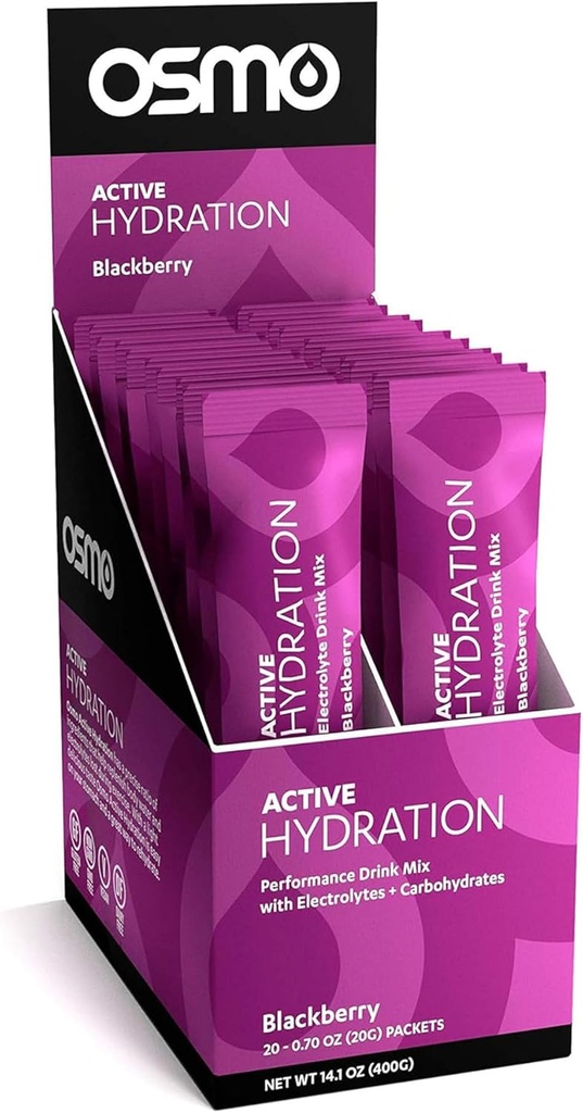 Osmo Active Hydration Elektrolit v prahu - Vključuje natrij, magnezij, kalij, ogljikove hidrate in vitamine, vse naravne sestavine, 3X Hitrejša Hidracija, krepi moč in vzdržljivost - 20 paketov, BlackBerry