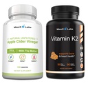 Kapsule Apple Cider Kis z materjo Pomoč Izboljšajte energijo, imuniteto, Prebava in Presnova + Vitamin K2 Dodatek - Celoten spekter Vitamin K2 MK7, MK4 & Kalcij - 90 kapsul