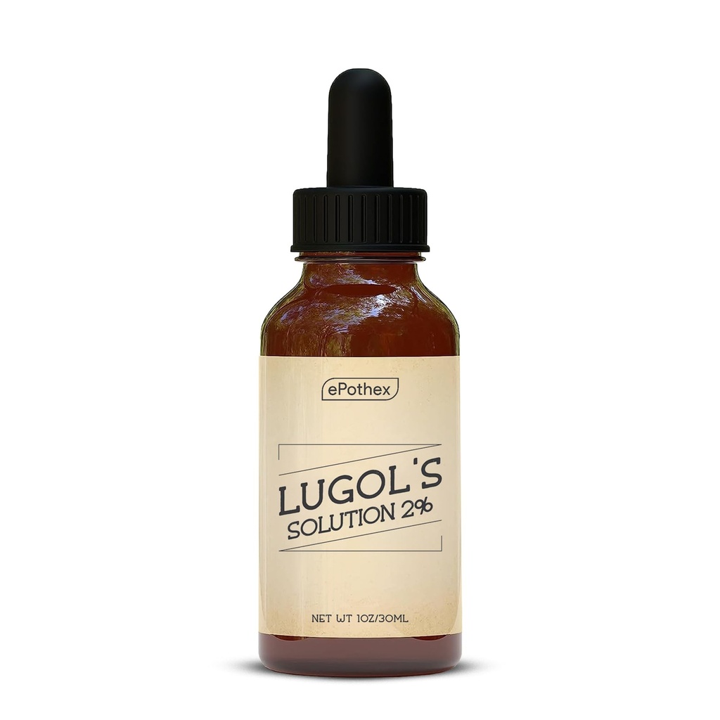 Lugoljeva raztopina 2% 1oz steklena kapalka Steklenica. Vsebuje kalijev jodid in jod, 30 ml