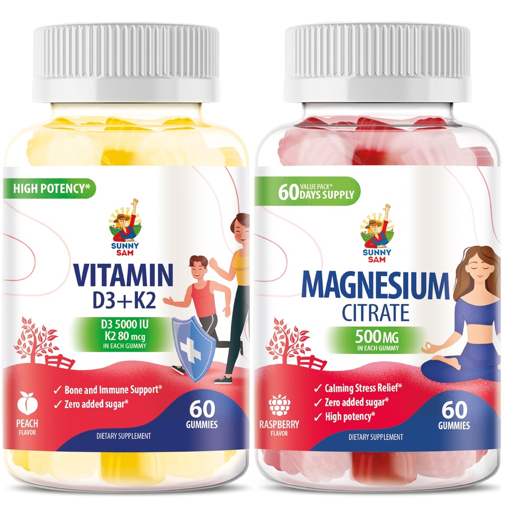 Vitamin D3 K2 Gummies 5000 i.e. - Imune & Bone Supor & Magnezium Gummies za otroke in odrasle - 500mg