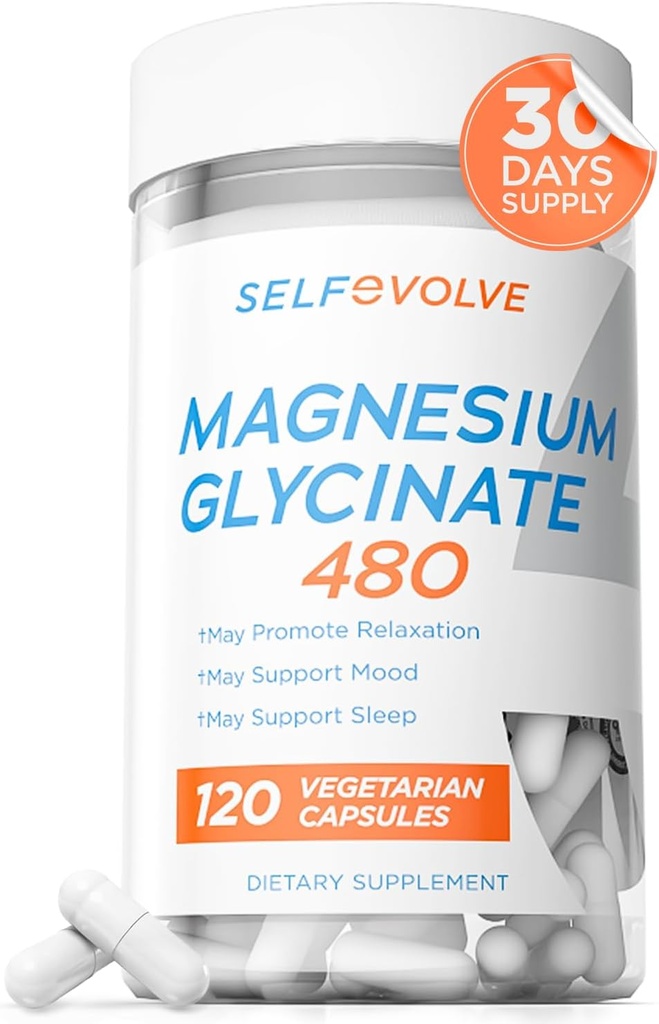 Magnezij Glycinate 480mg - visoka absorpcija Magnezij Dodatek za podporo Stres Relief, spanje, zdravje srca, živci, mišice, in Presnova, 120 Veggie kapsule, 1 mesec oskrba