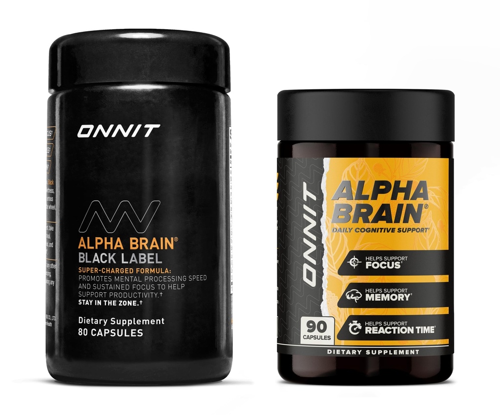 ONNIT Premium Alpha Brain Bundle - Nootropic Brain Supplement (90 Ct) + Črna nalepka Citicoline Duševna hitrost, Pozornost in kognitivna podpora dodatek (80 Ct)- Spodbuja fokus, Koncentracija in spomin
