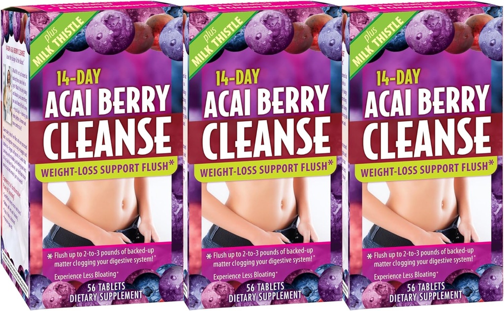Applied Nutrition 14-Day Acai Berry Cleanse - 56 tablet, Pakiranje 3 - Podpora za hujšanje Flush + Mlečni osat - 84 Skupaj Serving