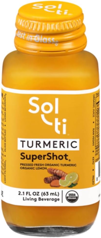 Sol-ti Organski kurkum SuperShot Drink, Črna paprika povečuje absorpcijo in biorazpoložljivost kurkumina v kurkumiju za pomoč v skupni podpori, SuperFood, 12 Pack (2.1 Fl oz)