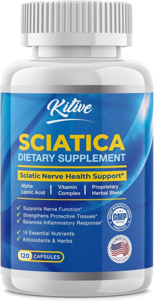 Sciatic Nervi Relief: Advanced Support Supplement for Sciatica – Potent Alpha Lipoic Acid & Kurkuma & Herbal Relief Sestavine – Izdelane v ZDA, 120 Kapsule (120 Count (Pack of 1), brez arome)