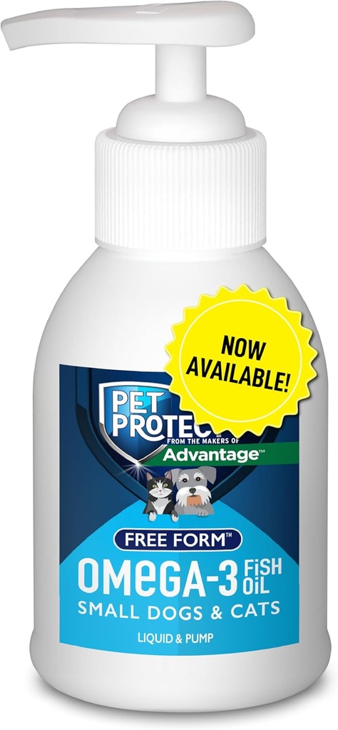 Hišni ljubljenček Protect Cat & Small Dog Omega-3 dodatek, Lastniška prosta oblika mešanica, Podpira normalno vneto odzivanje, Tekoča črpalka, 4-oz.