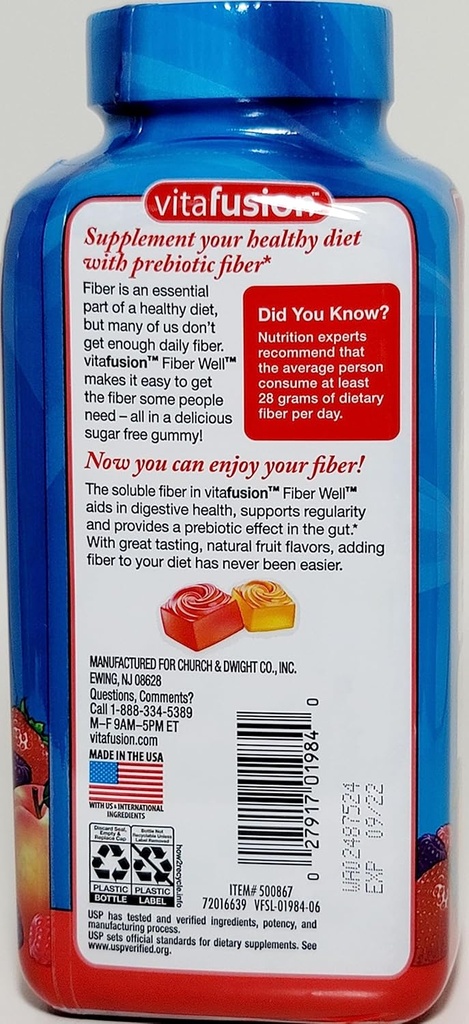 Vitafusion Fiber Well Sugar Free Gummy Vitamin dodatek, 220 Ct. 2 pakiranje