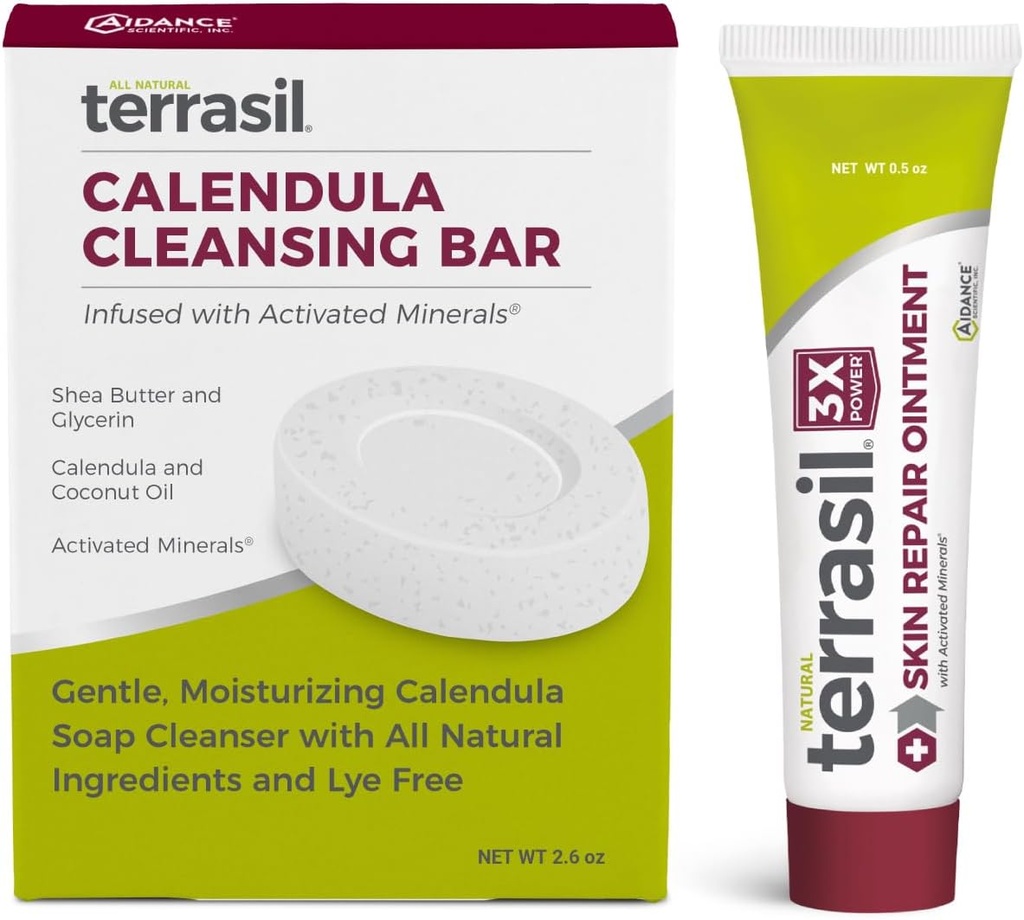 terrazil kožna popravila & kalendula milo za kotni Cheilitis, Folikulitis, Impetigo, Lichen skleroza, Boils, Pitted Keratolysis, Umirjanje Relief & podpira zdravljenje (.5oz Tube & milo bar)