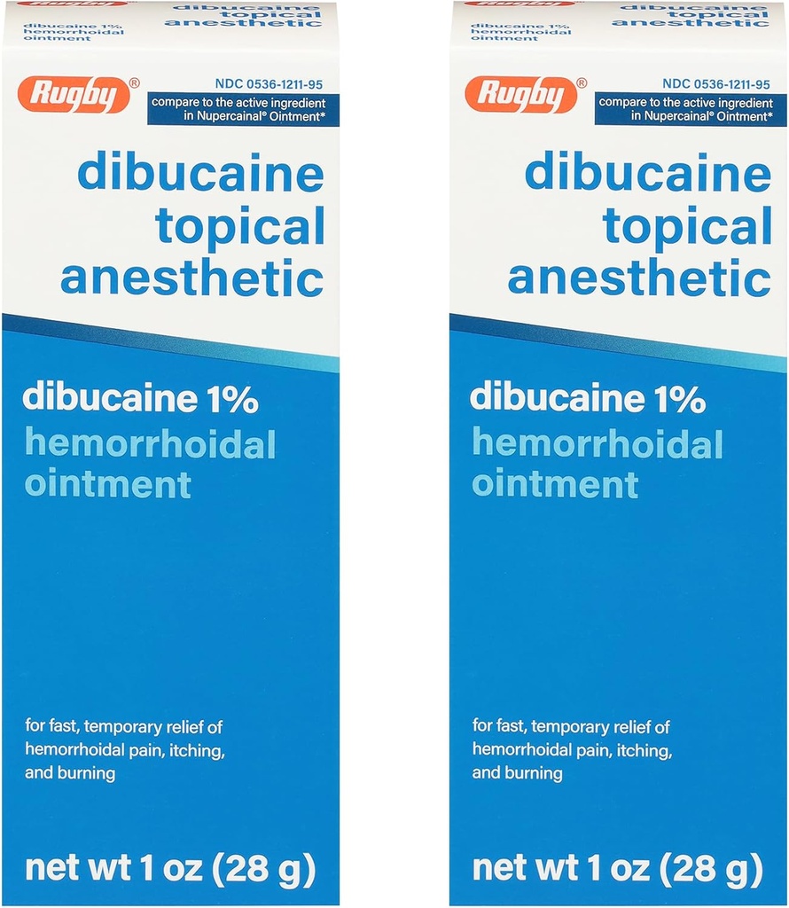 Rugby Dibukain Topična Anestetika 1% Hemorrhoid Mazilo - Bolečina Relief Cream za srbenje in opekline, Hemorhoid zdravljenje, Anti srbečica krema 1 Oz (2 paket)