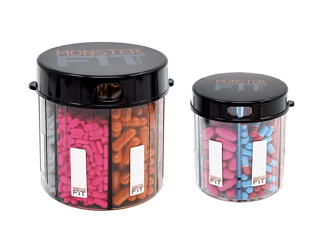 Monster & Monster Jr Supplement Medication Tablete Dispensers 2 Pack z nalepkami, ekstra velike in majhne tablete kontejnerske steklenice ročaj skoraj vsak dodatek, enostavno za dispense (Monster & Pošast mlajši)
